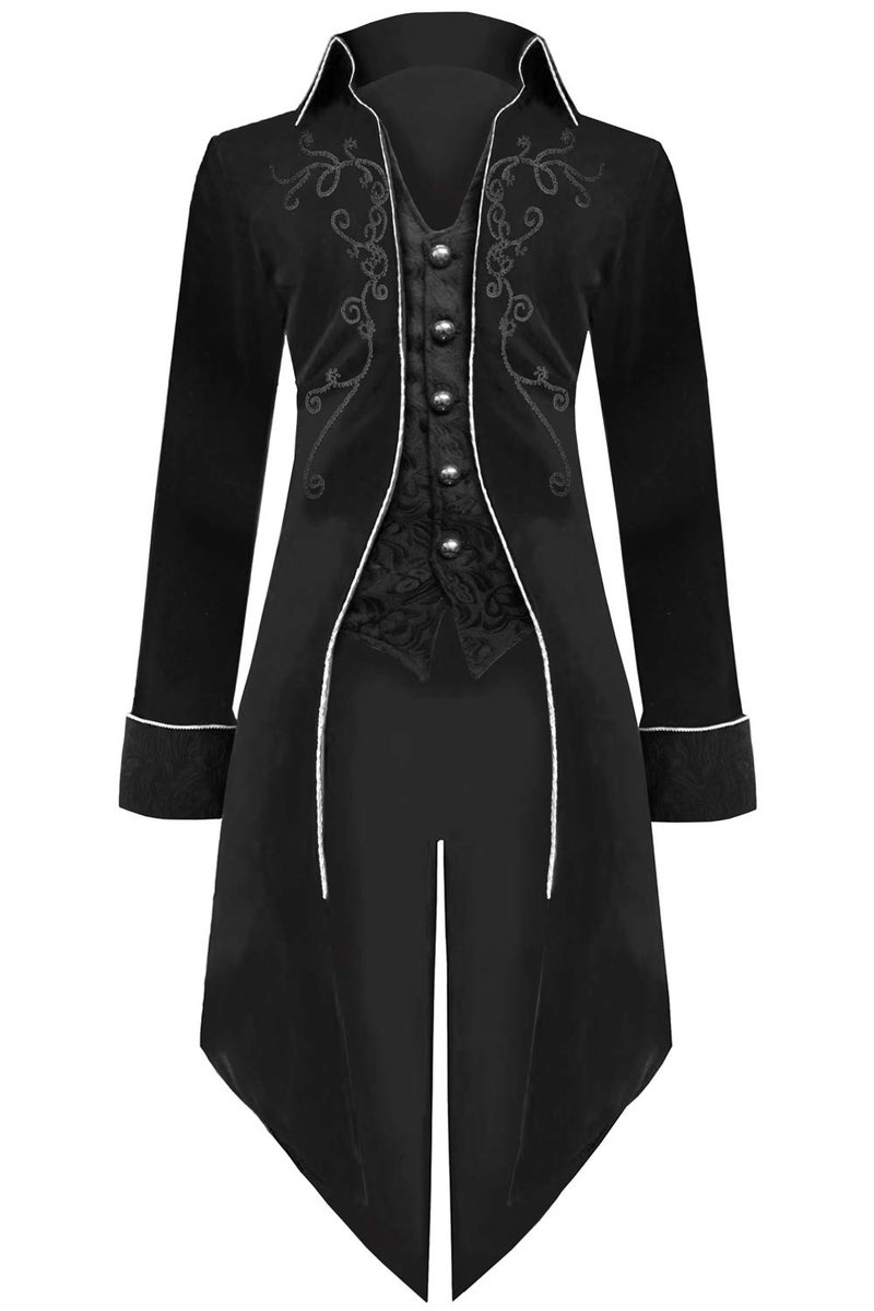SIAEAMRG Medieval Steampunk Tailcoat Halloween Costumes for Men, Renaissance Pirate Vampire Gothic Jackets Vintage Warlock Frock Coat (L, Black) - Image 1